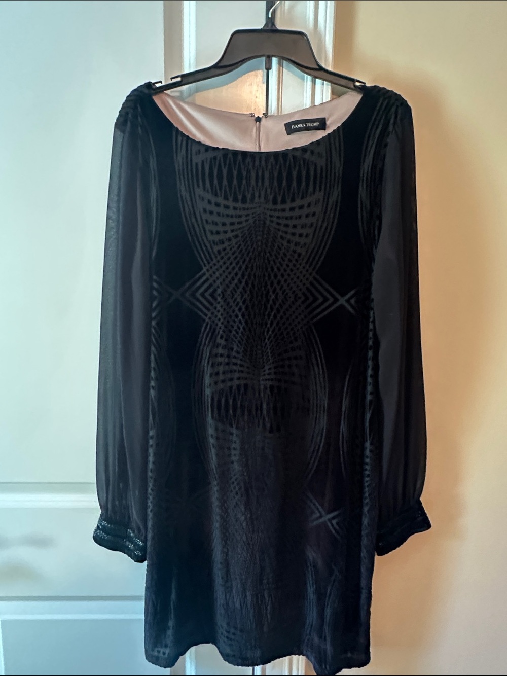 Ivanka Trump Black Long-Sleeve Velvet Pattern Dress Burnt Velvet